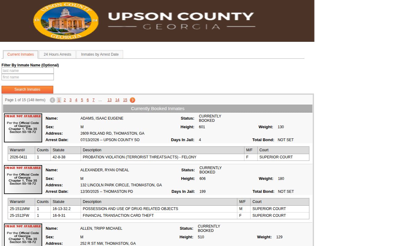 Upson County released mugshots and official jail roster image areas