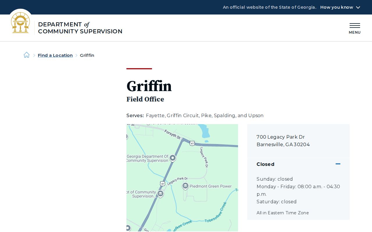 Upson County parole and probation DCS Griffin field office page