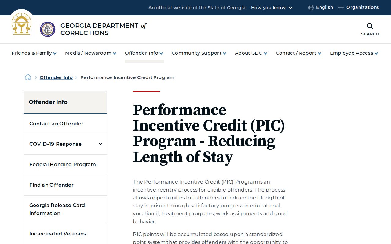 Upson County inmate release date and Georgia performance incentive credit rules