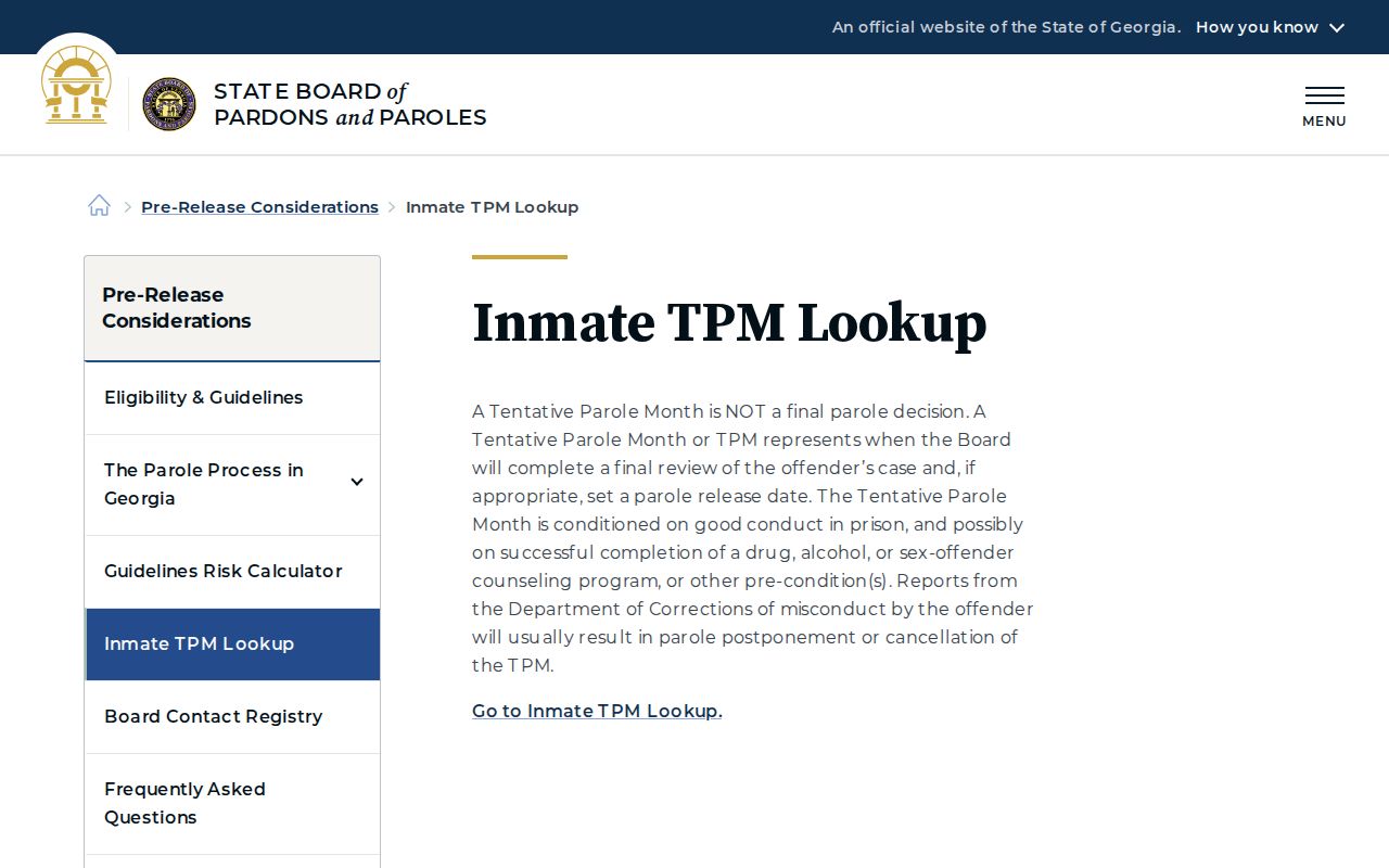 Upson County inmate release date through Georgia TPM lookup