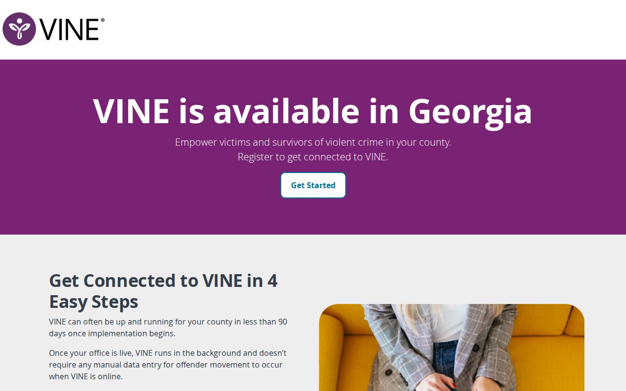 Georgia VINE information and notification landing page